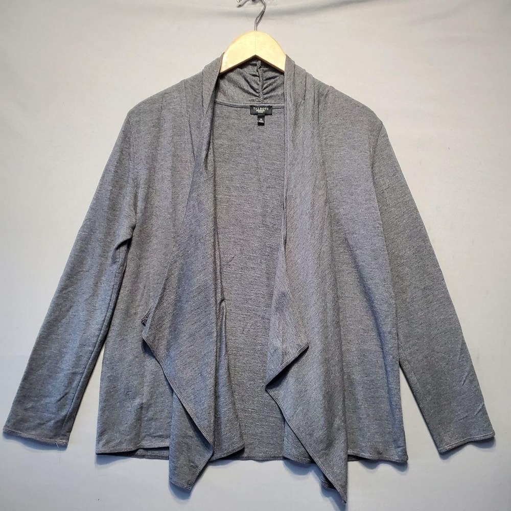 Talbots Gray Waterfall Cardigan Womens PM Soft Stretch Pima Cotton Minimalist